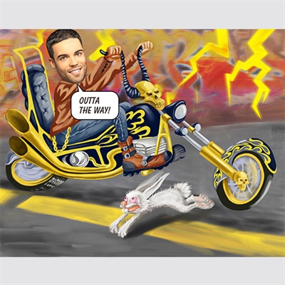 Hell on Wheels Biking Man Caricature from Photo,by myDaVinci - myDaVinci